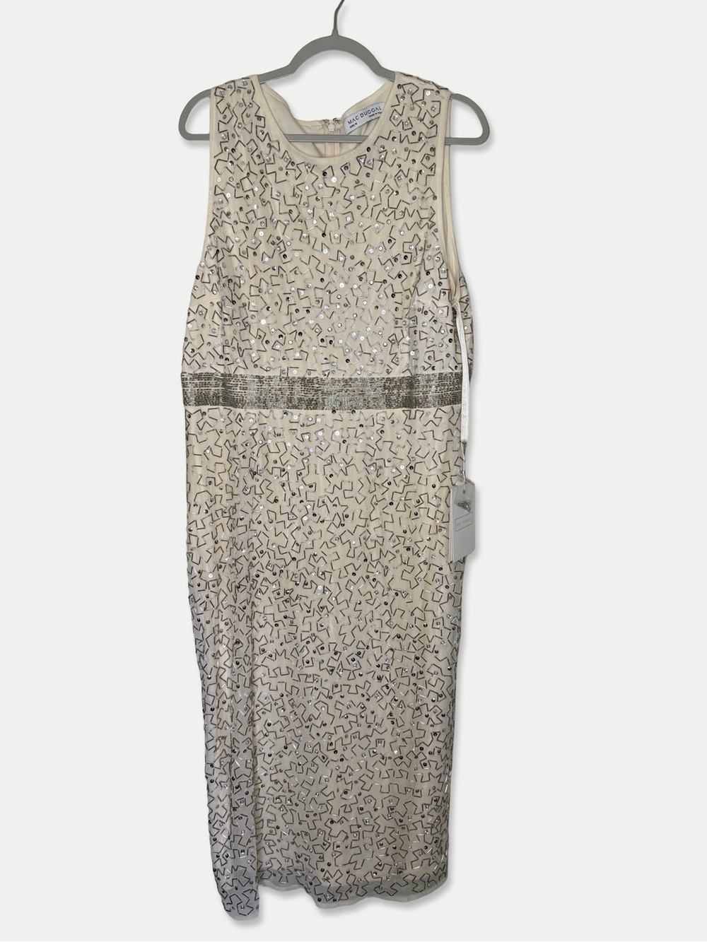 Mac Duggal Beaded Sequin Embellished Maxi Gown Dress Ivory Size 16